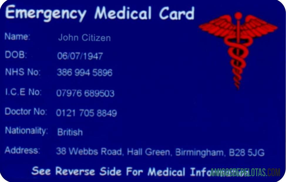 Cartão Médico de Emergência do Reino Unido modelo